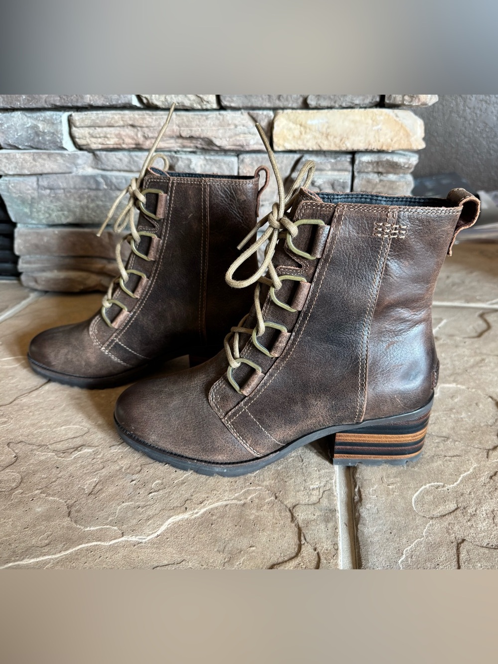 Sorel Dark Brown Cate Lace Boots, Size 8.5